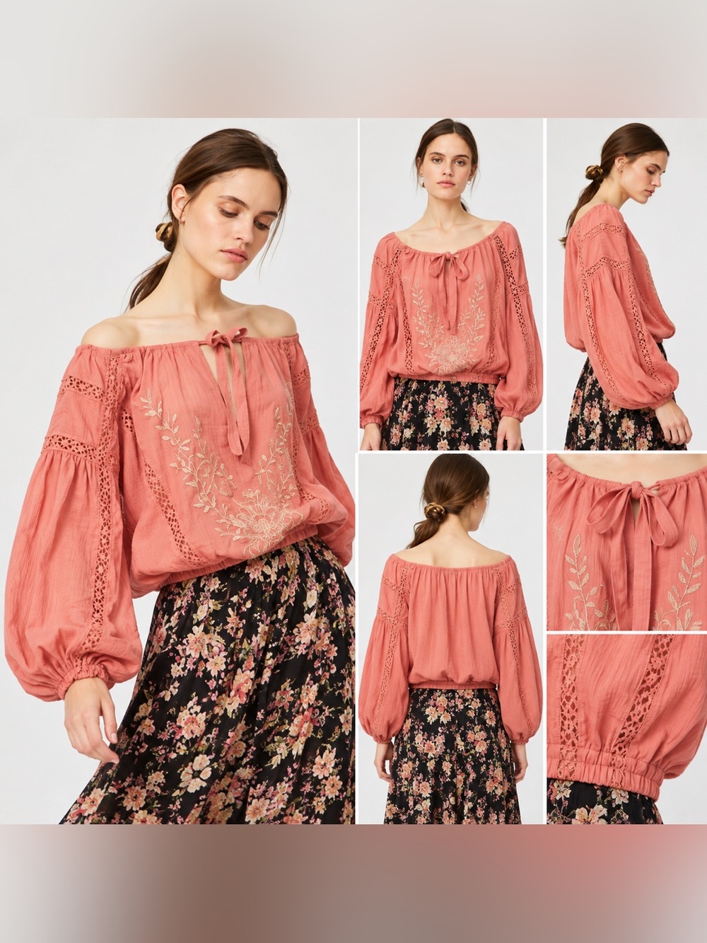 Free People Maria Maria Top Size Large Terracotta Embroidered Lace Blouse Boho